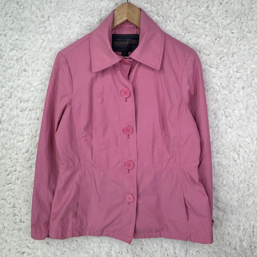 Pendleton‎ Pink Cotton Nylon Utility Jacket Size M Button Front Peplum *FLAWS*